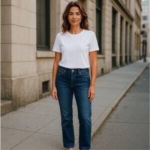 Michael Kors Dark Wash Jeans Size 10 Flare Metal Logo